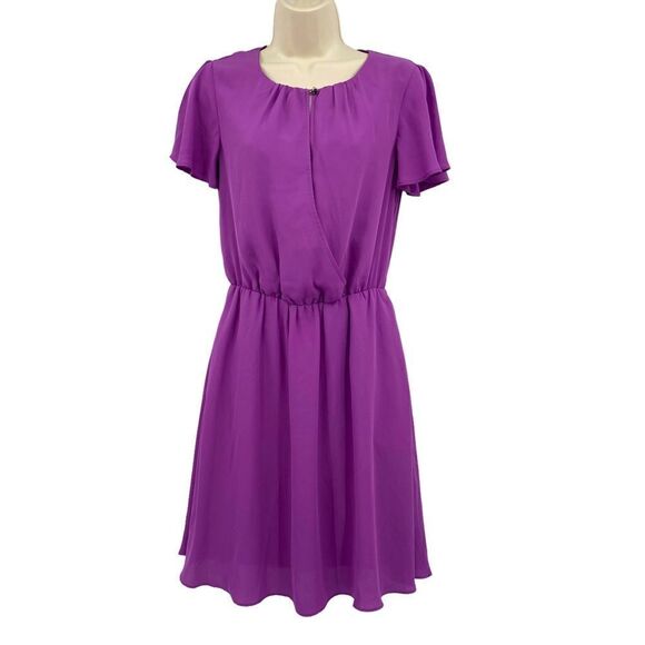 BANANA REPUBLIC Wrap Front Flutter Sleeve Dress Purple Size XS - Picture 4 of 10
